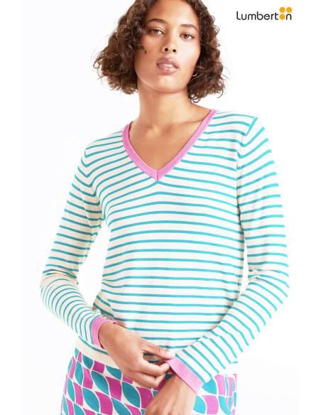 Jersey cuello pico rayas Verde10401