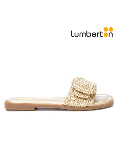 Sandalia Dorada Plana con Detalle Hebilla143861