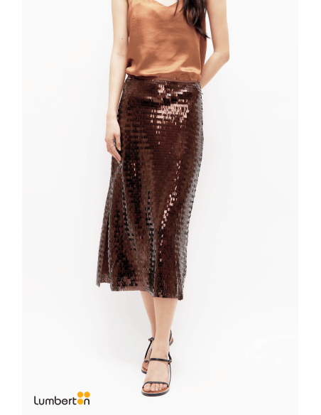 Falda midi lentejuelas marrón11290