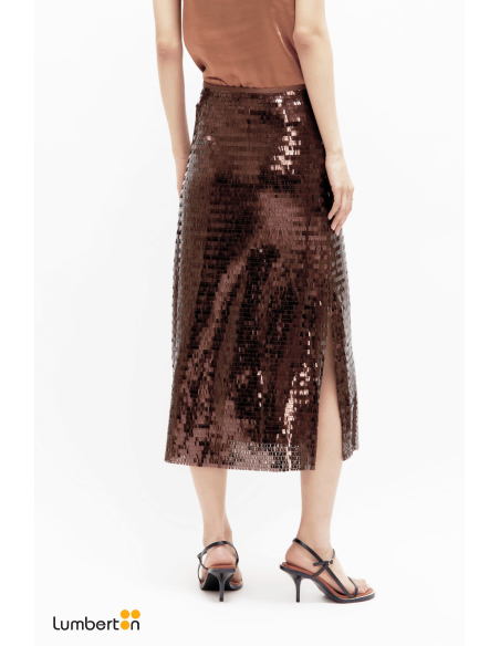 Falda midi lentejuelas marrón11290