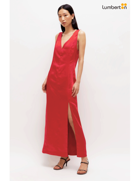 Vestido largo satinado rojo11202