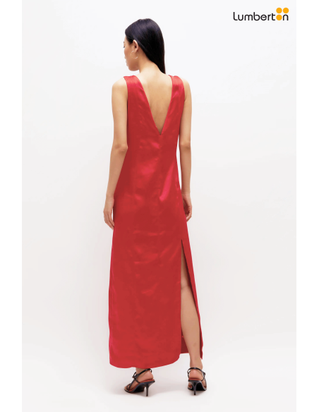 Vestido largo satinado rojo11202
