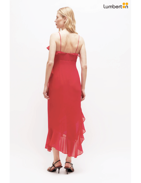 Vestido midi de gasa volantes rojo12201