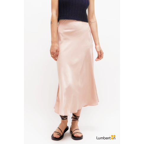 Falda midi satinada rosa11256