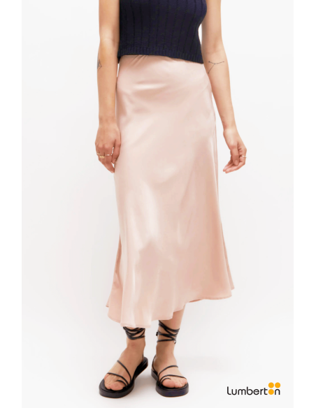 Falda midi satinada rosa11256