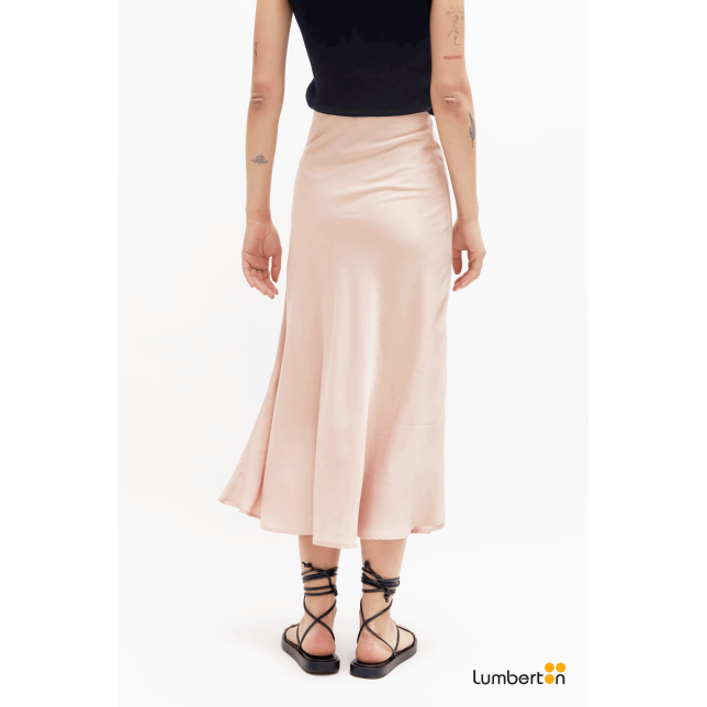 Falda midi satinada rosa11256