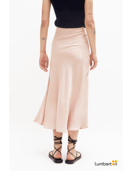 Falda midi satinada rosa11256