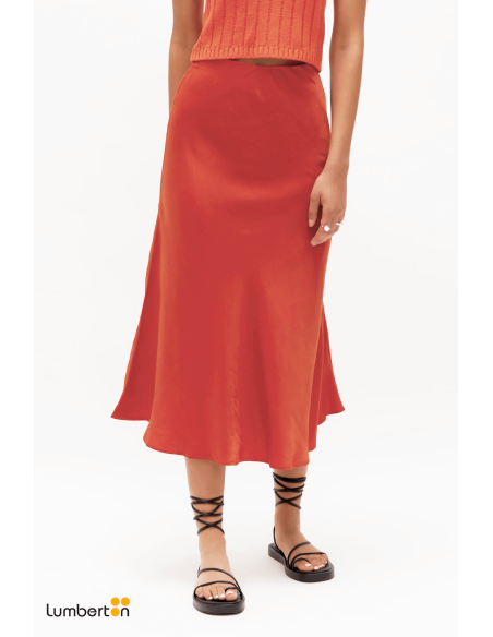 Falda midi satinada naranja11220