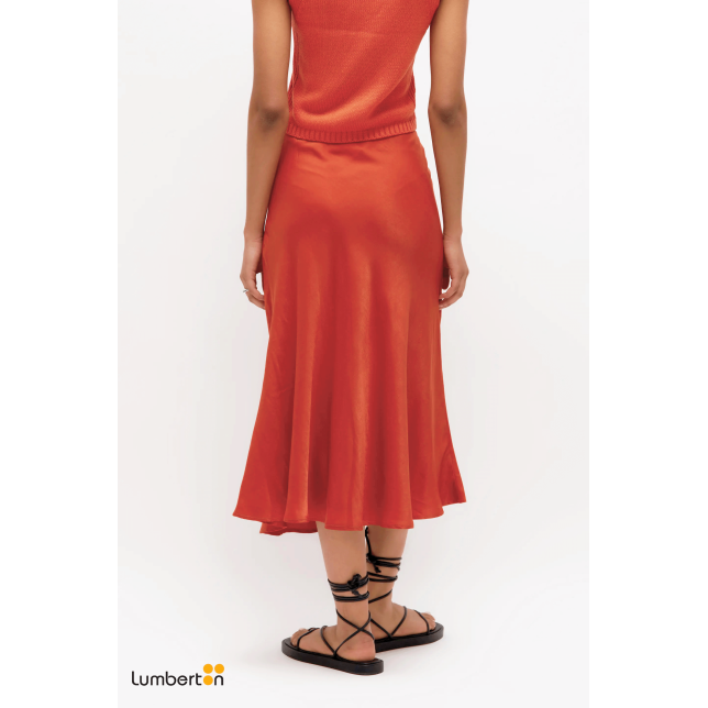 Falda midi satinada naranja11220