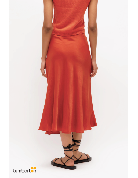 Falda midi satinada naranja11220