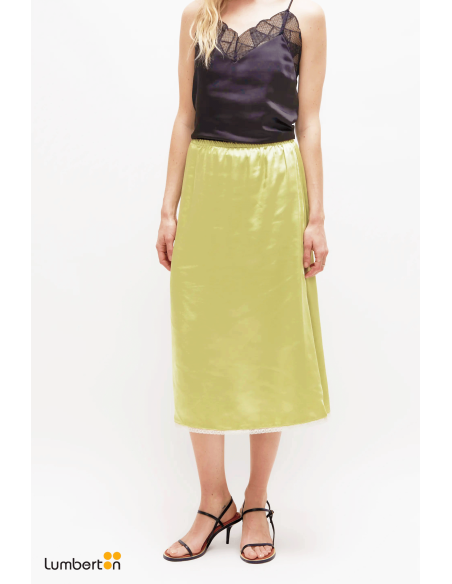 Falda midi satinada encaje verde11286