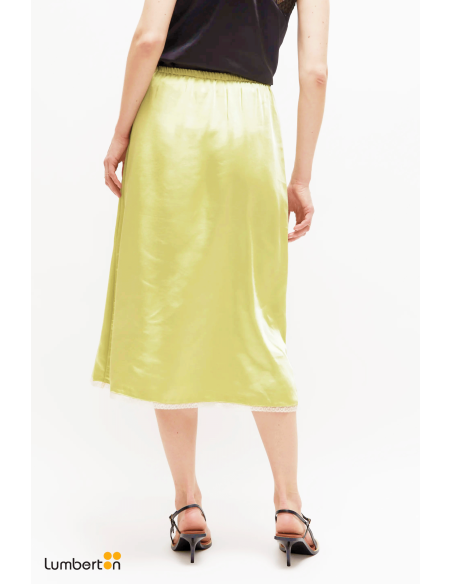 Falda midi satinada encaje verde11286