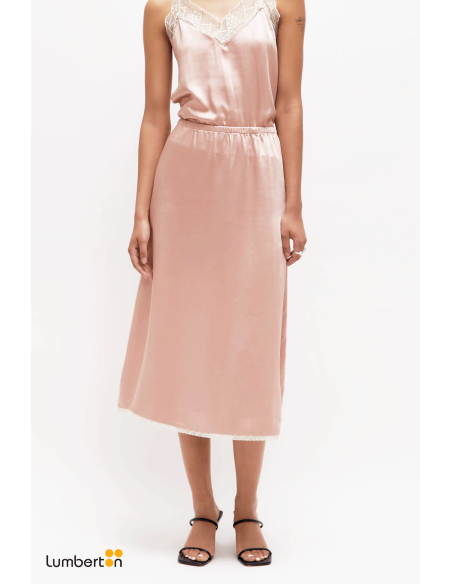 Falda midi satinada encaje rosa11288