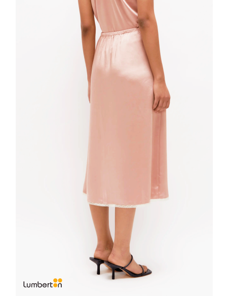 Falda midi satinada encaje rosa11288