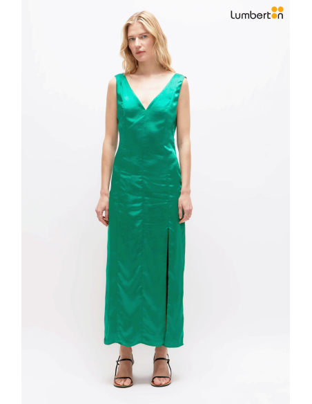 Vestido largo satinado verde11209