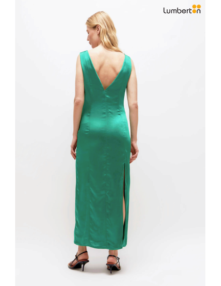 Vestido largo satinado verde11209