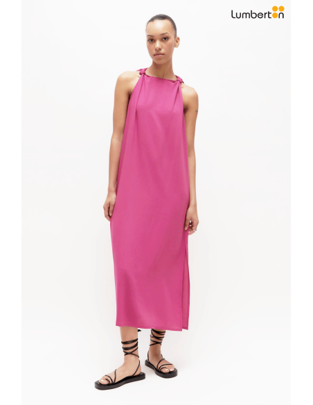 Vestido largo satinado tirantes rosa11225