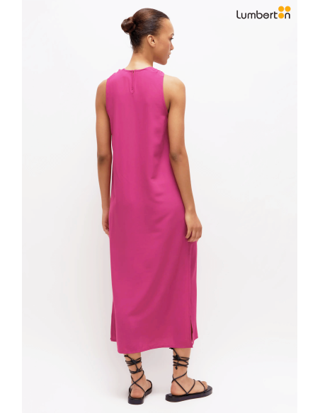 Vestido largo satinado tirantes rosa11225