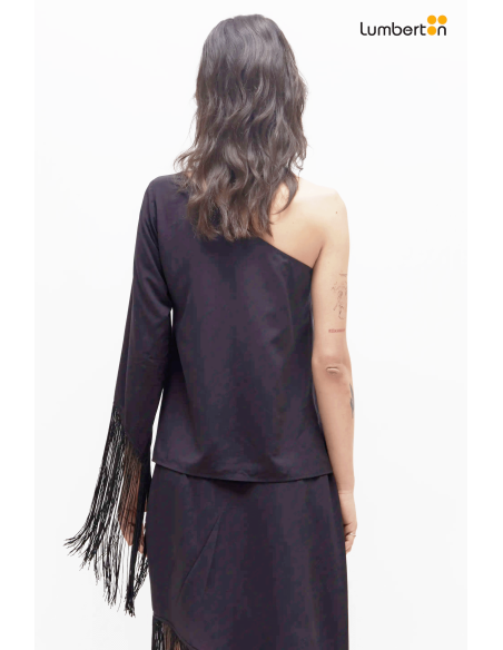 Top asimétrico con fleco negro11276