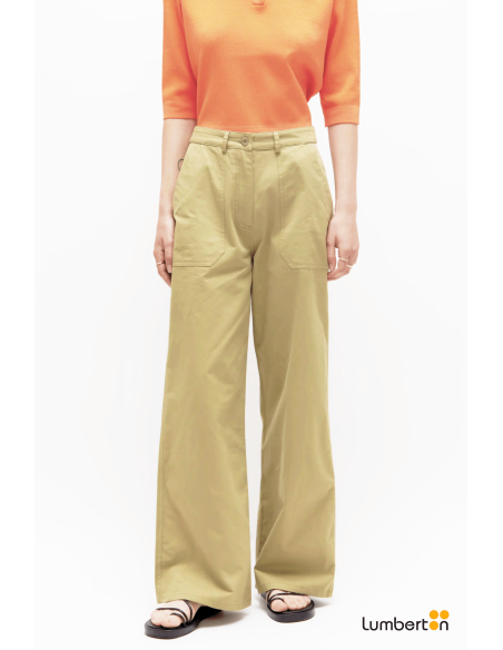 Pantalón recto bolsillos de parche verde11270