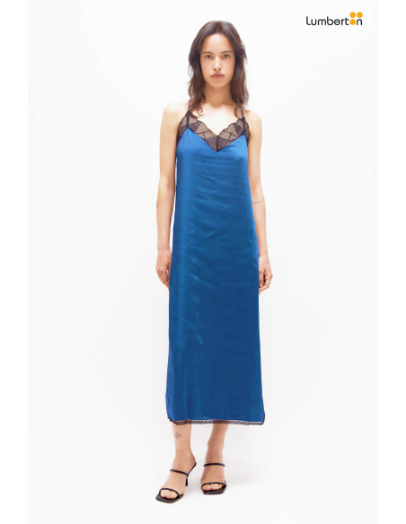 Vestido midi lencero satinado azul11241