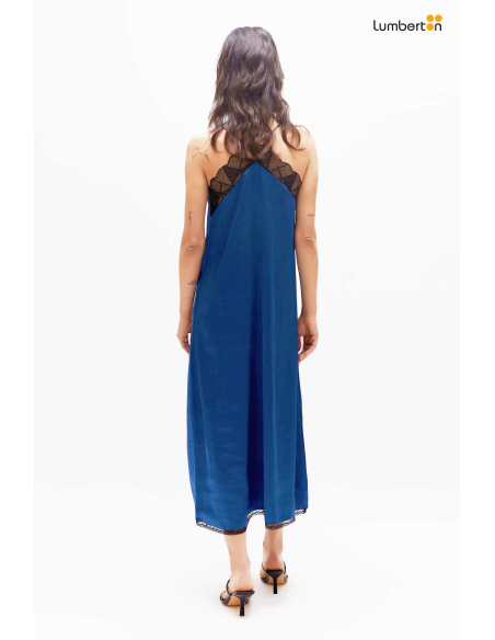 Vestido midi lencero satinado azul11241