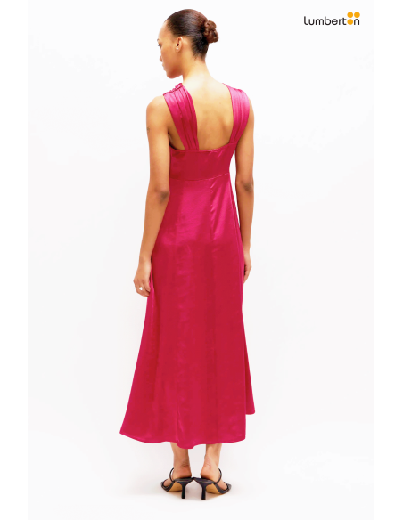 Vestido midi satinado asimétrico rosa11274