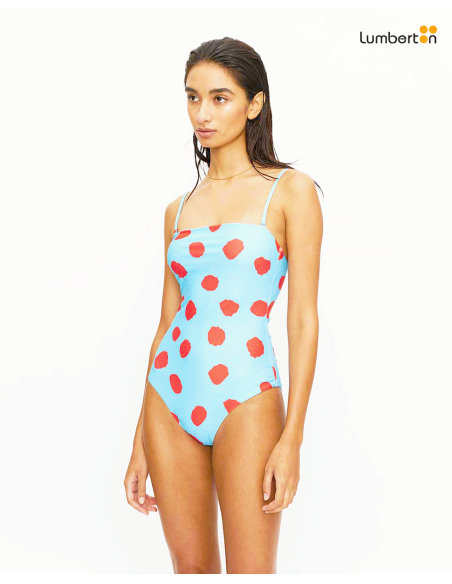Bañador escote recto lunares azul13943