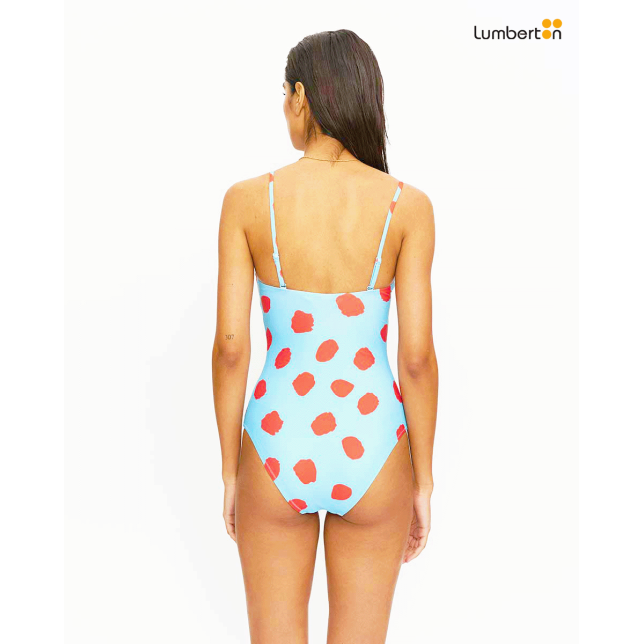 Bañador escote recto lunares azul13943