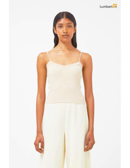Top canalé tirantes finos beige10403