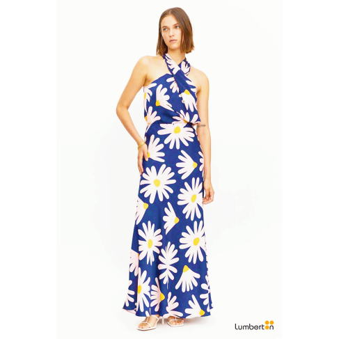 Falda larga satinada floral...