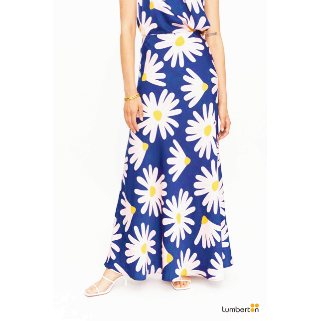 Falda larga satinada floral Bellis...