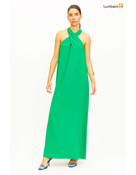 Vestido largo Abrochado Cuello Verde11326