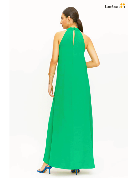 Vestido largo Abrochado Cuello Verde11326