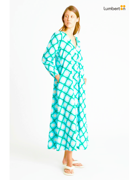 Vestido estampado verde azul y crudo44901