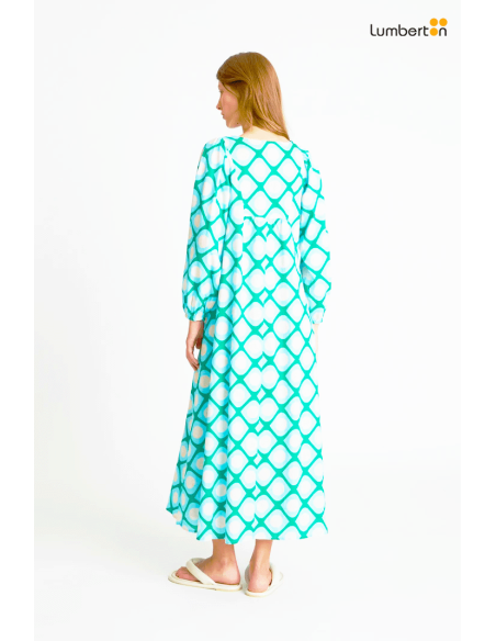 Vestido estampado verde azul y crudo44901