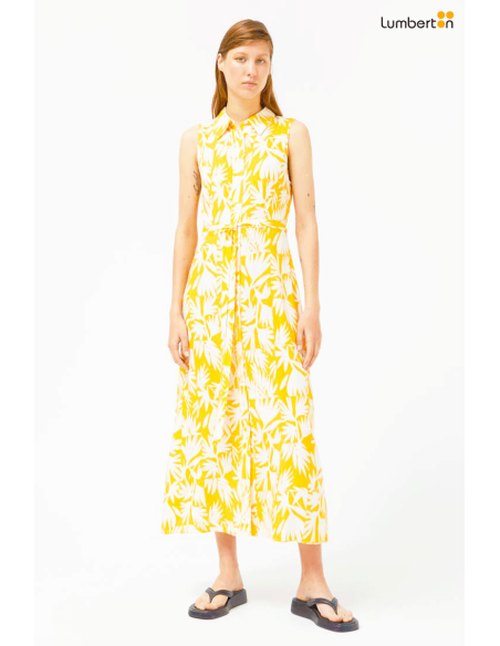 Vestido Botones Largo Amarillo Estampado11031