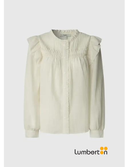 Blusa beig con volantes estilo romantica LOIR