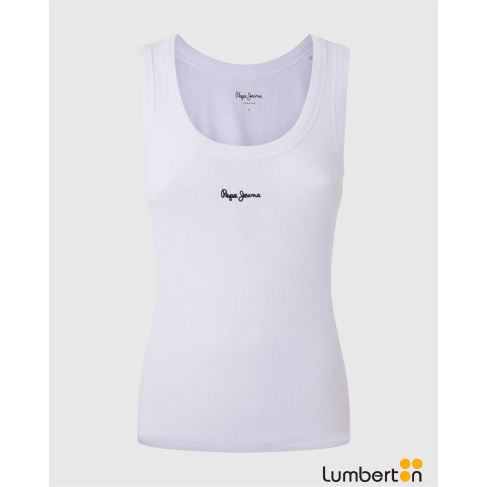 Camiseta sin mangas blanca...