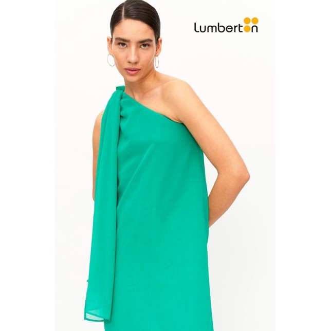 Vestido Largo Asimétrico Verde Con...