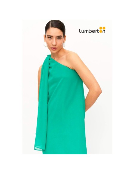 Vestido Largo Asimétrico Verde Con Fular11316