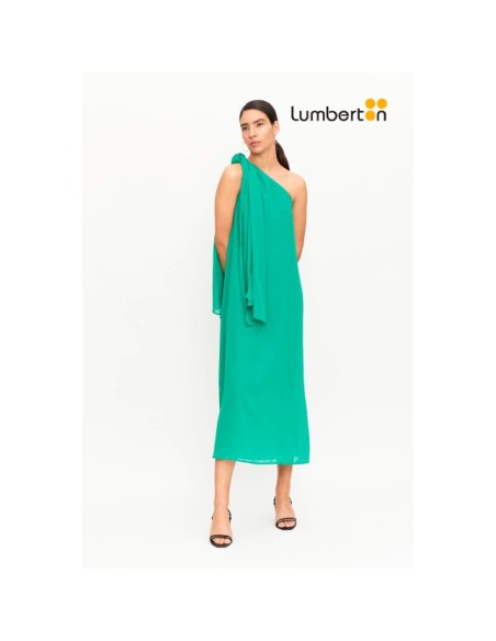 Vestido Largo Asimétrico Verde Con Fular11316