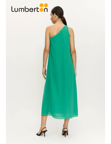 Vestido Largo Asimétrico Verde Con Fular11316
