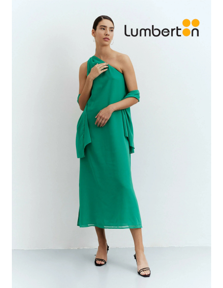 Vestido Largo Asimétrico Verde Con Fular11316