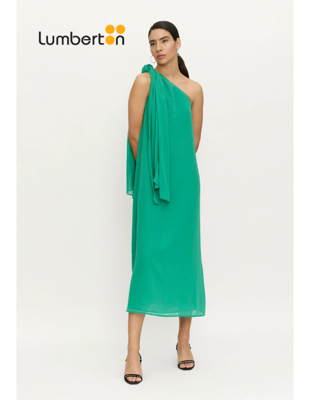 Vestido Largo Asimétrico Verde Con Fular11316