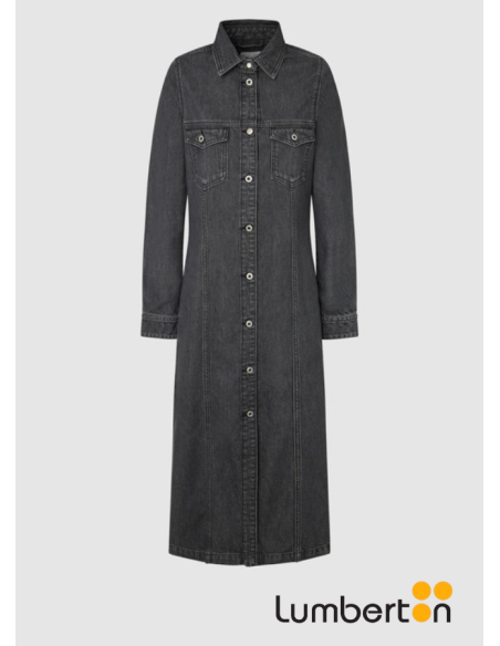 Vestido Tejano Largo Abotonado GrisCHARCOAL