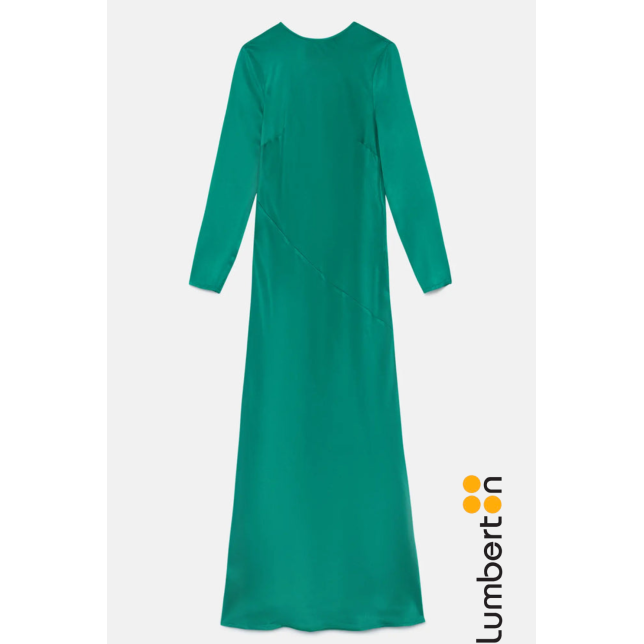 Vestido Largo Saten Verde M/L Escote...