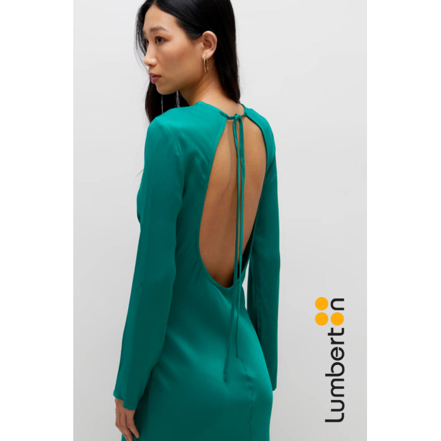 Vestido Largo Saten Verde M/L Escote...