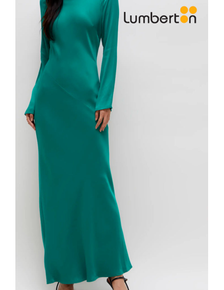 Vestido Largo Saten Verde M/L Escote Detrás11271