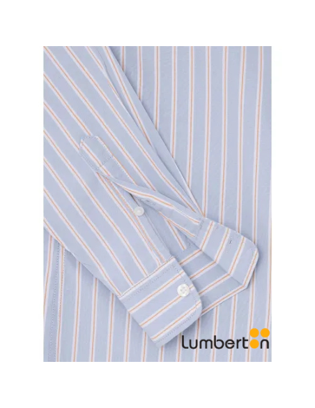 Camisa M/L Azul Cielo Rayas Blancas/MarrónMARIUS